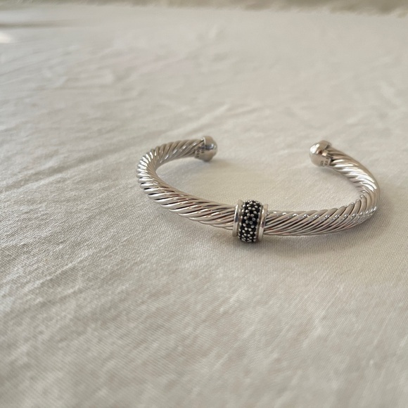 David Yurman 925 Sterling silver 7 mm Cable Station Black diamond bracelet - Picture 1 of 8